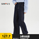 三福牛仔長(cháng)褲2025秋季時(shí)尚休閑分割線(xiàn)寬松闊腿褲子女裝504316 普洗藍 27
