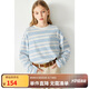 ELLE KIDS春季新款女童圓領(lǐng)復古藍白條紋全棉休閑打底衫寬松長(cháng)袖T恤上衣