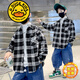 G.duck小黃鴨童裝男童格子一體絨加絨襯衫兒童加厚保暖冬裝休閑長(cháng)袖襯衣 黑白格子 140 cm