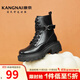 康奈（kangnai）冬季新款時(shí)尚皮帶扣馬丁靴加絨保暖增高厚底中筒靴18238089 黑色 39