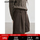 紅袖顯瘦百搭休閑褲冬季2024新款女裝立體壓褶A字中腰寬松氣質(zhì)短褲 深咖042 M