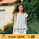 森馬（Semir）短袖襯衫女短款U領(lǐng)拼接波點(diǎn)繡花2025夏飛袖花苞上衣107425104060