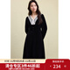 獨束大碼女裝法式復古蕾絲花邊V領(lǐng)赫本連衣裙2024冬季新品裙子 赫本黑 2XL (尺碼：4) (尺碼：4)