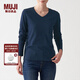 無(wú)印良品 MUJI 女式 天竺編織 V領(lǐng)長(cháng)袖T恤 BBC02A1A 深藏青色 XS