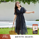 MsShe【波嬉風(fēng)印花雪紡連衣裙】大碼女裝2025夏季胖mmV領(lǐng)高端裙子 藏青藍(lán)色現(xiàn)貨 2XL
