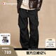 Champion【丁禹兮同款】冠軍工裝褲女2025秋季新款褶皺梭織闊腿褲休閑長褲 黑色 M