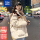 唐獅棉衣女冬季新款連帽面包服女棉服休閑長(cháng)短款 短款/米白 S