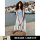 ELLE法式海邊度假風(fēng)漸變吊帶連衣裙女2025夏季新款長(zhǎng)款無(wú)袖海浪裙 藍(lán)色 M