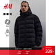 H&M男裝棉衣冬季標立領(lǐng)拉鏈連帽防風(fēng)疏水長(cháng)袖棉服1225634 黑色 S 170/92
