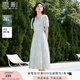 香影v領(lǐng)藍色泡泡袖連衣裙女2025夏季新款重工刺繡萊賽爾天絲裙子 航線(xiàn)藍 M 160/84A/95-110斤