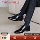 THOM WILLS皮鞋男休閑商務(wù)正裝圓頭德比鞋手工真皮英倫軟底男鞋夏季 黑色D1591-1 40 /7碼