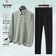 啄木鳥(niǎo)長(cháng)袖t恤男春秋季新品polo衫男士爸爸商務(wù)休閑厚款兩件套裝 青綠色【春秋款】 【上衣+長(cháng)褲】 XL