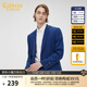 卡賓男裝藍色西裝外套休閑毛呢西服潮流修身通勤C 靛藍色77 48/170/M
