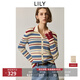 LILY2025秋新款復古翻領(lǐng)氣質(zhì)休閑撞色條紋修身針織開(kāi)衫外套女短款 601白色 M
