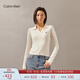Calvin KleinJeans秋冬女士休閑通勤ck刺繡V字POLO領(lǐng)內搭打底針織衫J224778 YBI-牛乳白 XS