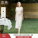 香影小香風(fēng)蕾絲套裝裙子女夏季2025新款重工刺繡白色半身裙兩件套 米白 M 160/84A/95-110斤