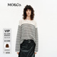MO&Co.針織衫2025春新品黑白條紋落肩肌理感微透航海系MBE1SWTT04 白黑條色 S 160