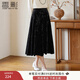 香影新中式國風(fēng)絲絨半身裙女2025冬裝新款輕奢提花暗紋黑色a字裙 黑色 L