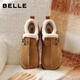 百麗（Belle）復古厚底增高勃肯鞋女冬季新款商場(chǎng)款加毛保暖毛單鞋E6D1DDM5 棕色 37 (235mm)