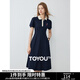初語(yǔ)polo領(lǐng)連衣裙收腰顯瘦女夏季新款a字裙短袖t恤高腰中長(cháng)裙 藏青色 L