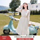 香影v領(lǐng)連衣裙女2025秋季新款仙女木耳邊垂墜感亮片刺繡長(cháng)袖裙子 米色 S