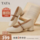 他她（TATA）白色瑪麗珍鞋女2025秋季新款粗跟單鞋女鞋小皮鞋7AC09AQ5 米白 37
