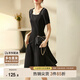 尚都比拉短袖連衣裙女夏季時(shí)尚通勤中長(zhǎng)款a字裙釘珠收腰顯瘦裙子 黑色 L