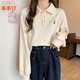 乖米豆Polo領(lǐng)衛衣女2025年新款春秋薄款寬松韓版原宿港風(fēng)高腰短款上衣潮 杏色 XL