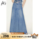 H's【商場(chǎng)同款】拼縫牛仔魚(yú)尾裙夏季新品女裝時(shí)髦百搭半身裙子 牛仔藍(lán) M