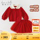 戴維貝拉（DAVE＆BELLA）女童半裙套裝秋冬新款中大童衣服中國(guó)風(fēng)新年兒童上衣短裙兩件套 中國(guó)紅【現(xiàn)貨】 90 cm（建議身高80-90cm）