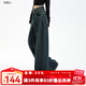 百圖betu女裝2025秋季新款牛仔闊腿褲腰頭拼接高腰顯瘦褲子女2508X04 深牛仔藍(lán) L
