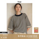 旅途原品ltyp 真絲亞麻棉經(jīng)典升級條紋T恤休閑拼接撞色短袖上衣女 短袖-黑杏條紋 現貨 M