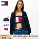 TOMMY JEANS【寬松燈籠袖】女裝美式學(xué)院風(fēng)純棉后背撞色V領(lǐng)針織開衫外套 藏青白紅拼色C1G S   （推薦：100-115斤）