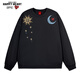 查爾斯桃心美式太陽(yáng)和月亮印花衛衣男女圓領(lǐng)秋百搭情侶上衣 黑色    M   