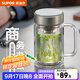 蘇泊爾（SUPOR）雙層玻璃杯茶杯耐熱防燙帶手柄水杯商務(wù)辦公男士過(guò)濾帶蓋杯子 流光銀-450mL