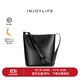 INJOYLIFE水桶包簡(jiǎn)約通勤節日禮物媽媽女包大容量百搭單肩包包 黑色