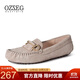 OZZEG澳洲豆豆鞋女單鞋春夏季真皮透氣軟底淺口平底防滑孕婦鞋一腳蹬 羊灰色 37