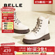百麗（Belle）牛皮百搭馬丁靴女商場(chǎng)款休閑舒適短靴3NZ40DD4 米色 36 (230mm)