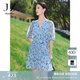 玖姿·安娜蔻V領(lǐng)雪紡連衣裙女裝夏款泡泡袖褶皺感淺藍(lán)色裙 花淺藍(lán) M