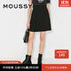 moussy新款純色高腰A字版型捏褶半身短裙010FAS30-5710 020黑色 S 00001