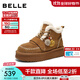 百麗（Belle）姜餅屋毛球掛飾雪地靴女2025冬新厚底增高保暖休閑靴B2953DM5預售 棕色-絨里 37