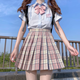 【櫻奈春時】偽娘日系JK制服格裙原創(chuàng)粉色春夏半身百褶裙甜美少女 櫻奈春時+平角領(lǐng)結(jié)+襪子 M 裙長39 可調(diào)節(jié)腰圍66-70