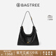 BAGTREE包包樹(shù)圖南植鞣牛皮腋下hobo女包2025年新款單肩斜挎包通勤餃子包 檀黑色-大號 贈斜挎延長(cháng)肩帶 高級小眾