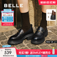 百麗（Belle）復古抓皺鎏金樂(lè )福鞋女25秋新商場(chǎng)款牛皮粗跟jk樂(lè )福鞋E1Y1DCA5預售 黑色 37
