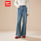 IEF/愛(ài)依服褲子2025冬季新款韓版通勤氣質(zhì)加絨加厚保暖牛仔闊腿褲 牛仔藍 M