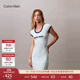 Calvin KleinCK Jeans25早秋新款女士字母復古辣妹正肩大U領(lǐng)針織連衣裙47C259G XE2-青藍 S