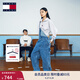 TOMMY JEANS【工裝闊腿】秋冬女美式潮流大口袋刺繡直筒牛仔背帶褲 牛仔藍1A5 S
