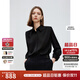 朗姿法式優(yōu)雅緞面設(shè)計感通勤職業(yè)襯衫女2025年春季捏褶翻領(lǐng)上衣 黑色2 S