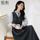香影法式假兩件收腰連衣裙女2026春季新款立領(lǐng)高智感拼接長(cháng)袖裙子 中灰 M 160/84A/95-110斤