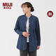 無印良品（MUJI） 女式 水洗 牛仔立領(lǐng)長款襯衫 女士襯衣外套內(nèi)搭女裝25年秋季新品 藍(lán)色 M （160/84A）